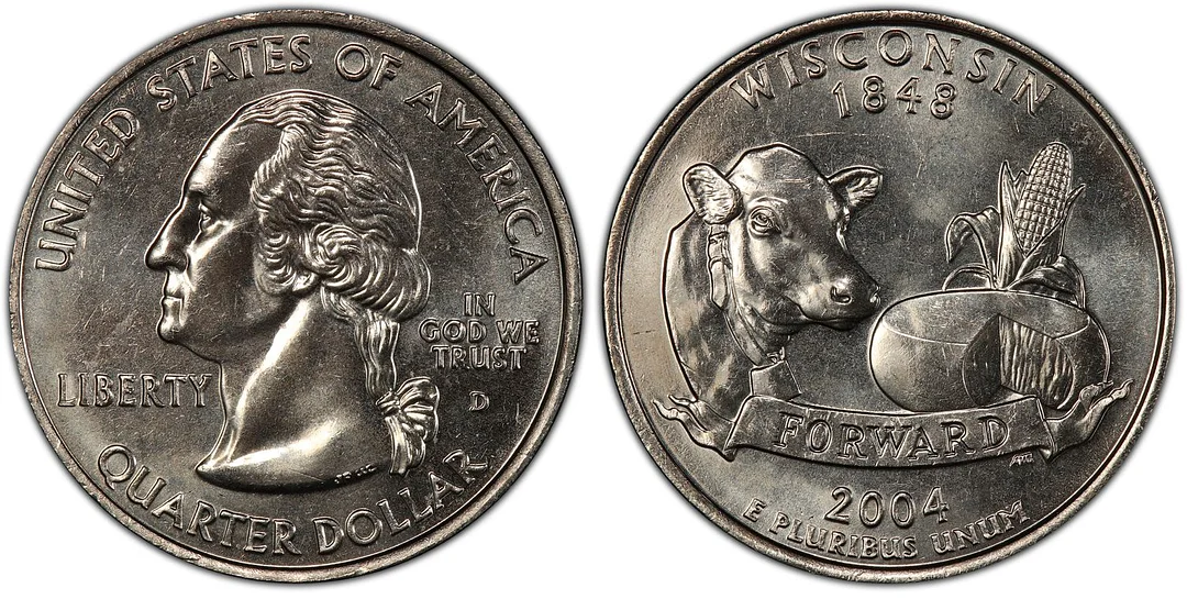 2004-D 25C Wisconsin Quarter Extra Leaf Low 