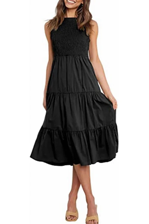 Kelsidress Solid Sleeveless High Waist Ruffle Dress with Pockets