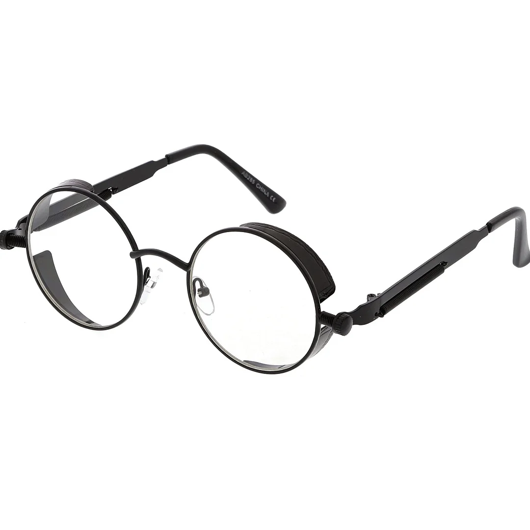 Steampunk Metal Round glasses With Metal Side Cover Flat Lens 42mm