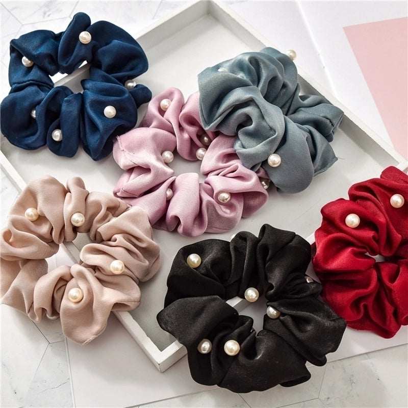 Women's Minimalist Solid Color Cloth Pearl Hair Tie