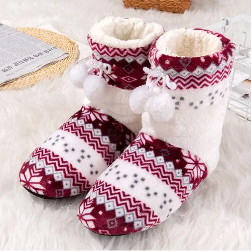 Winter Slippers Women Warm Velvet Fur Plush Slippers  Non Slip Soft Bedroom Slippers Striped Bow-knot Home Shoes