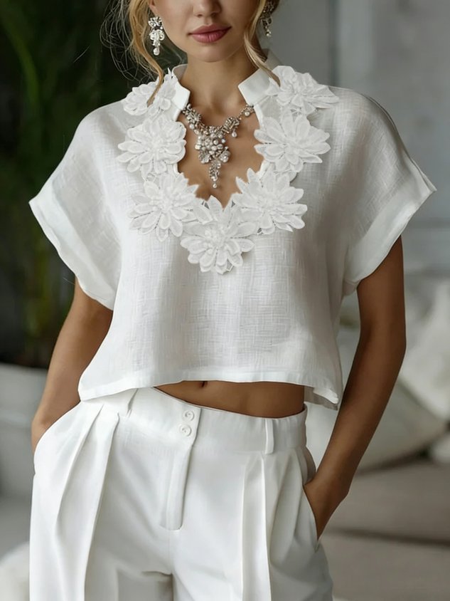 Cotton And Linen Casual Plain Stand Collar Blouse mysite idetrend