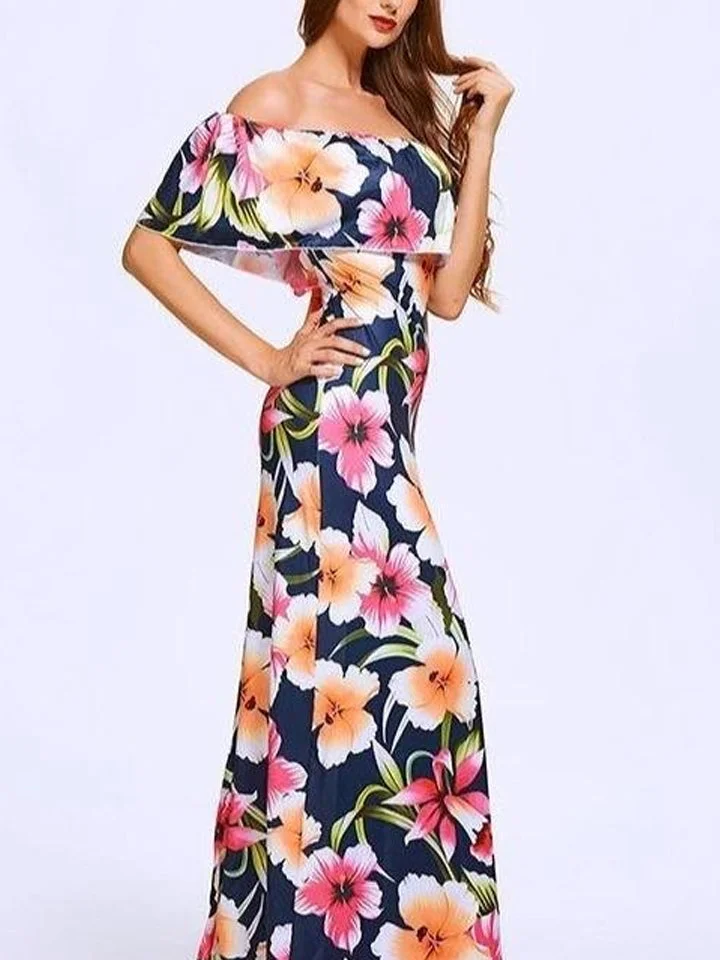Holiday Style Flower And Leaf Sleeveless Maxi Dress | EGEMISS