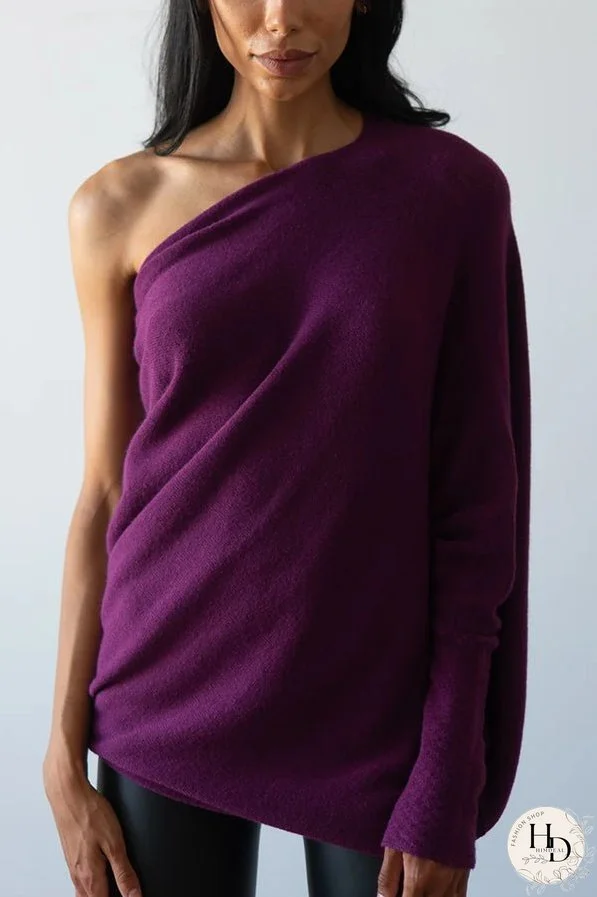 Solid Color Round Neck Long Sleeve Loose Knitted Sweater