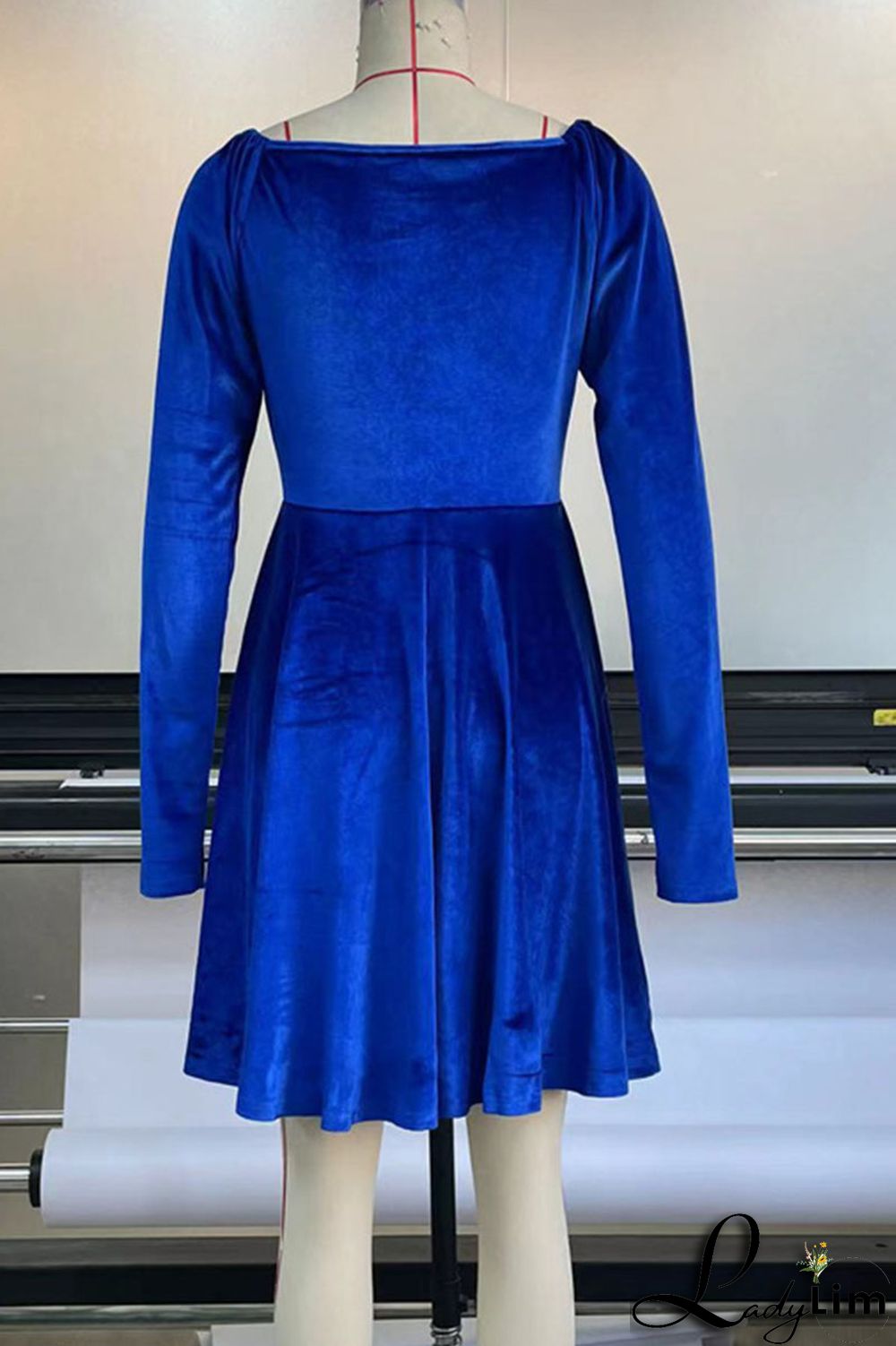 Blue Casual Solid Split Joint V Neck A Line Dresses