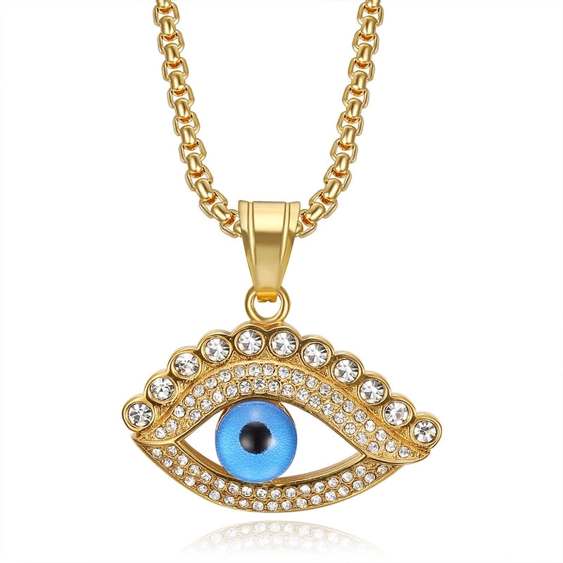 1 Piece Titanium Steel Rhinestones Devil’s Eye Pendant Chain