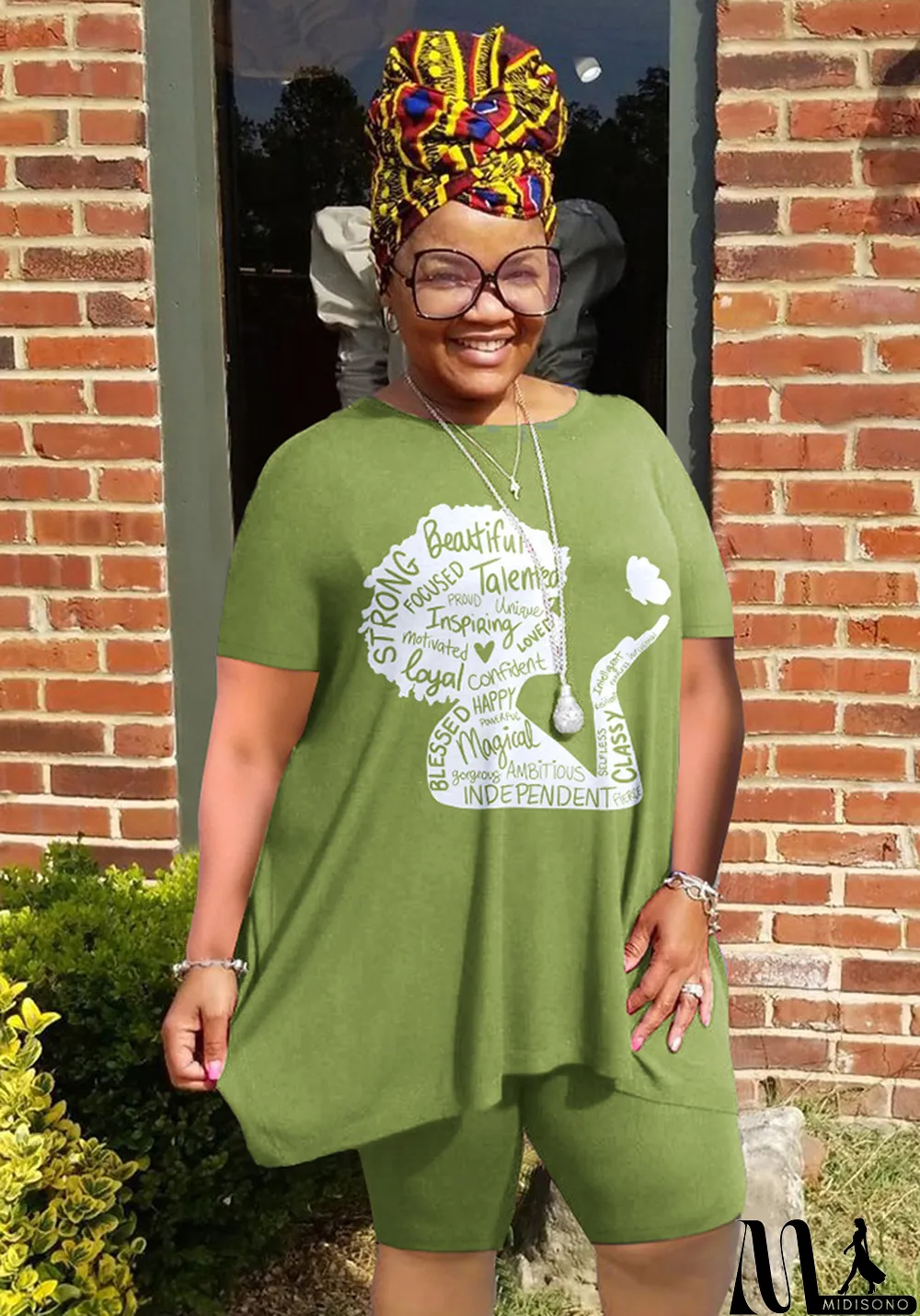 MidiSono - Plus Size Women'S Print Short Sleeve T-Shirt Shorts Two-Piece Casual Set