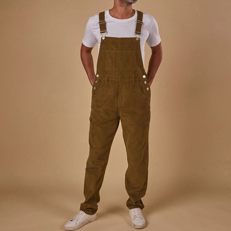 Loose Fit Rope Brown Corduroy Overalls