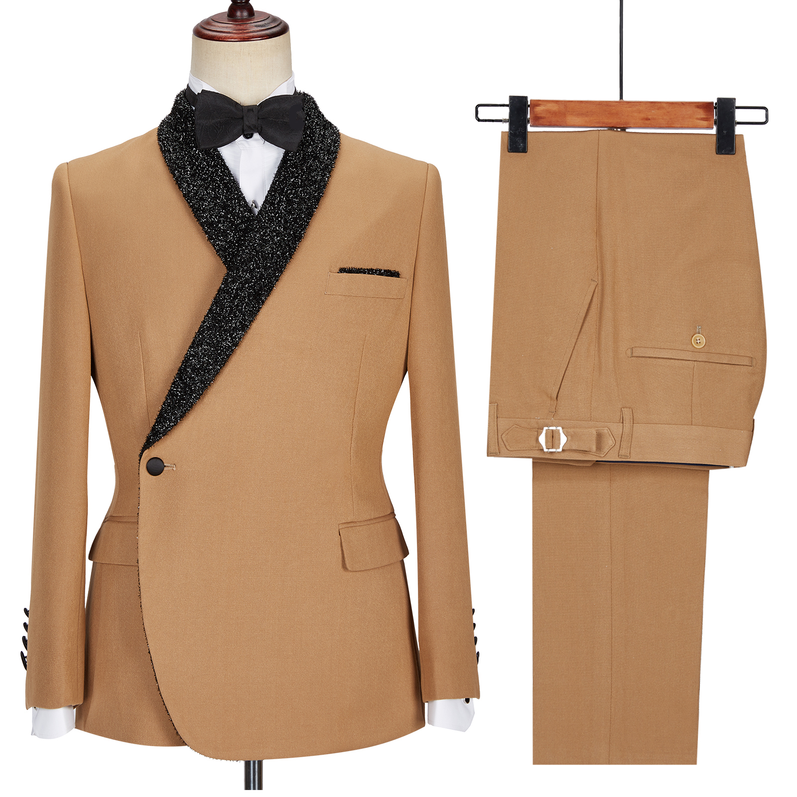 Bellasprom Khaki Shawl Lapel One Button Men Suits