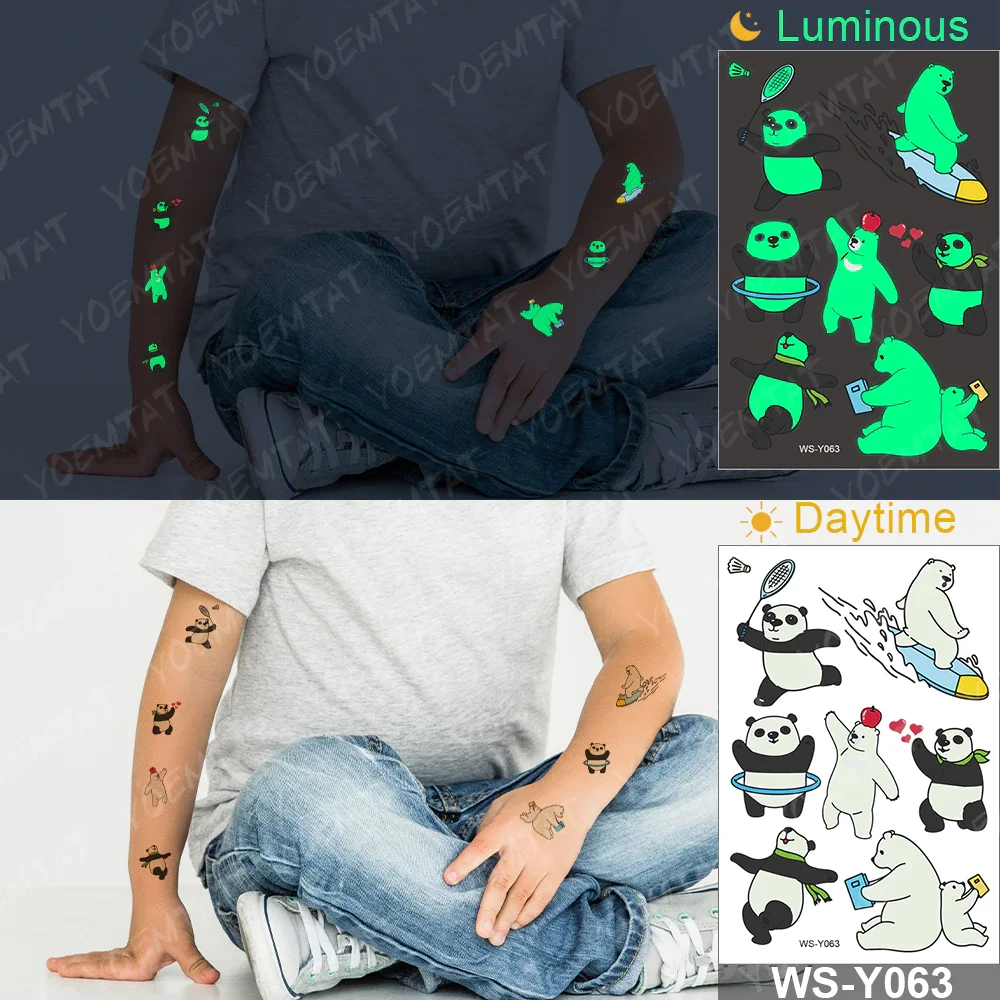 Sdrawing Temporary Tattoo Sticker Glowing Panda Fox Tiger Cute Animal Luminous Children Tatoo Kid Body Arm Glitter Fake Tatto