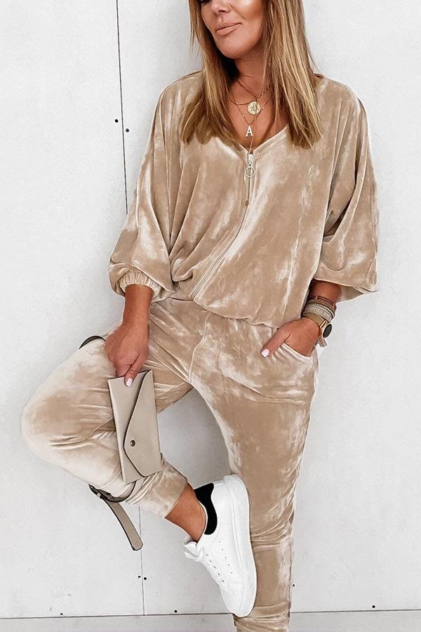 Style Code Velvet Tracksuit Zipper Sweatshirt Pants Set