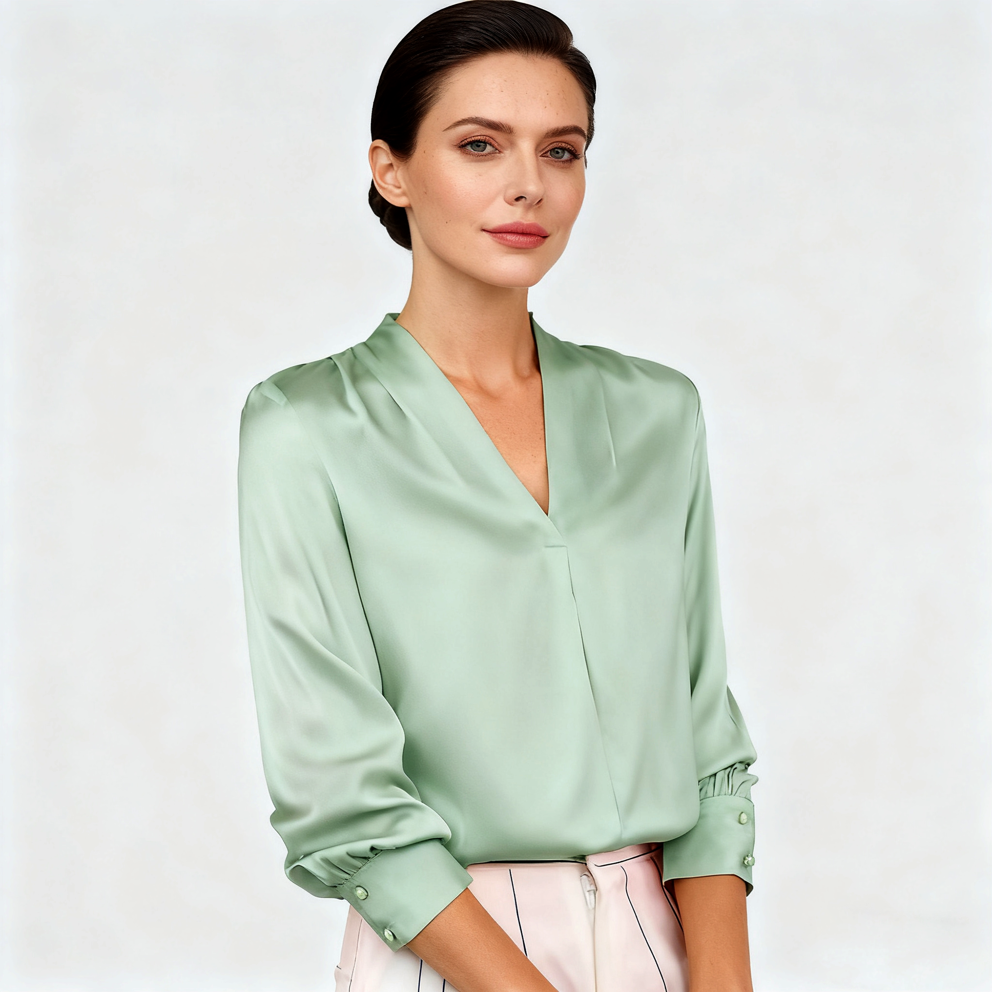 Spring V-neck Silk Shirt for Women REAL SILK LIFE