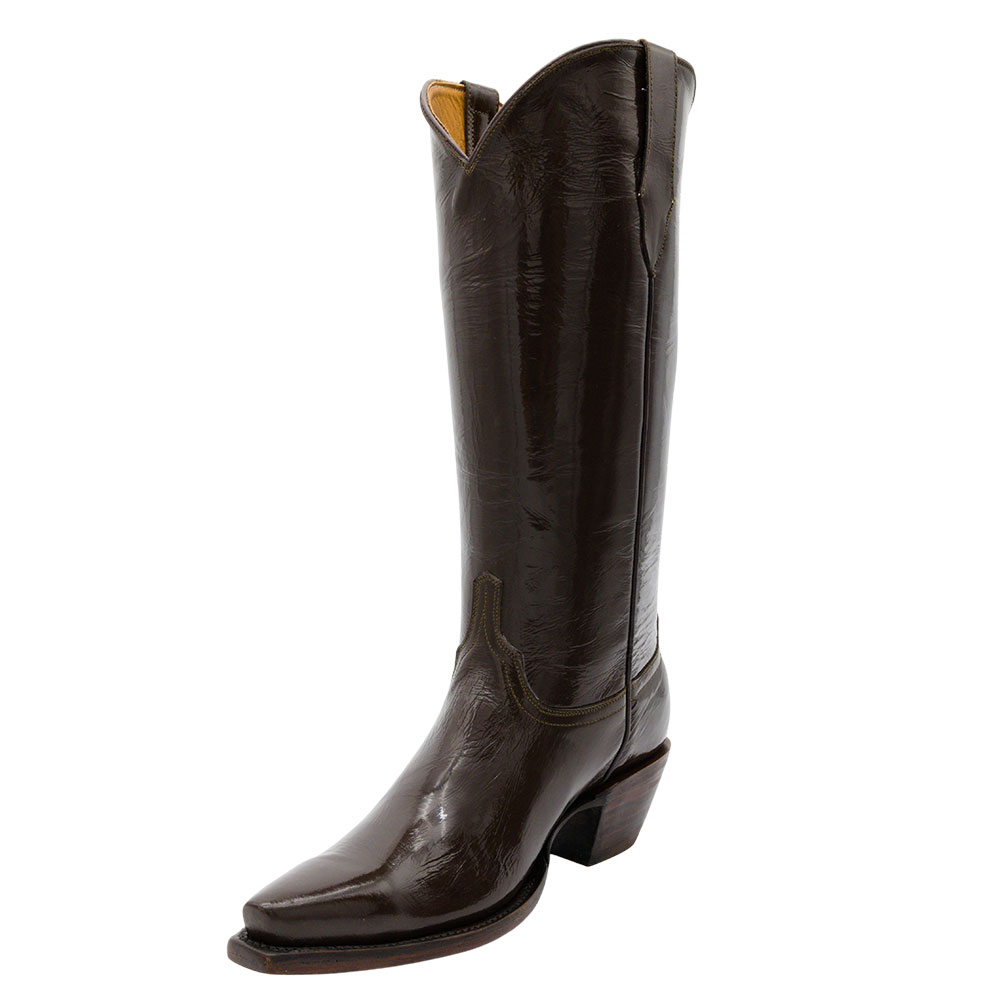 Women's Block Heel Snip Toe Chocolate Brown Knee-High Cowboy Boots Nicepairs