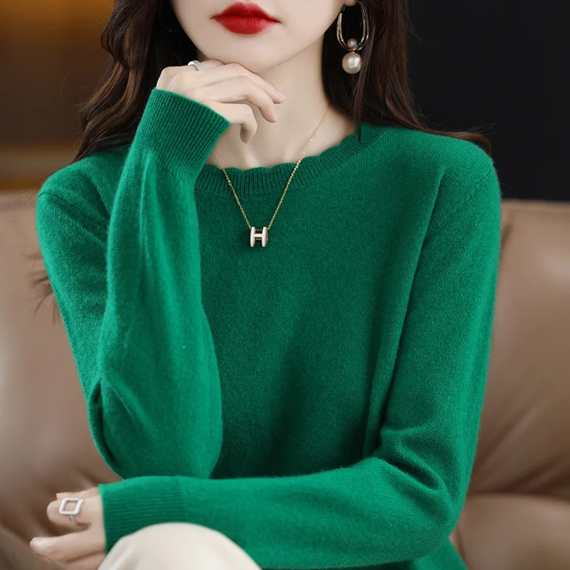 Churchf Churchf 2024 Autumn And Winter New Lady Loose Round Collar Solid Color Short Set Bottom Knit Bottom Sweater