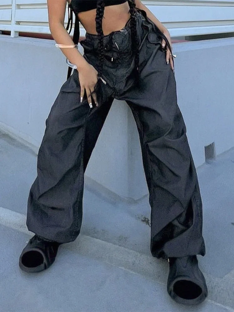 Jacqueline Summer Drawstring Zip Cargo Pants Women y2k clothes Loose Hip Hop Trousers Jogger Fashion Casual Retro Wide Leg Pants