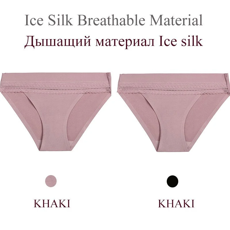 FINETOO 2PCS/Set Woman Lace Sexy Panties Ice Silk Women Underwear Seamless Low-Rise Lingerie Female Breathable Girls Panty 2021