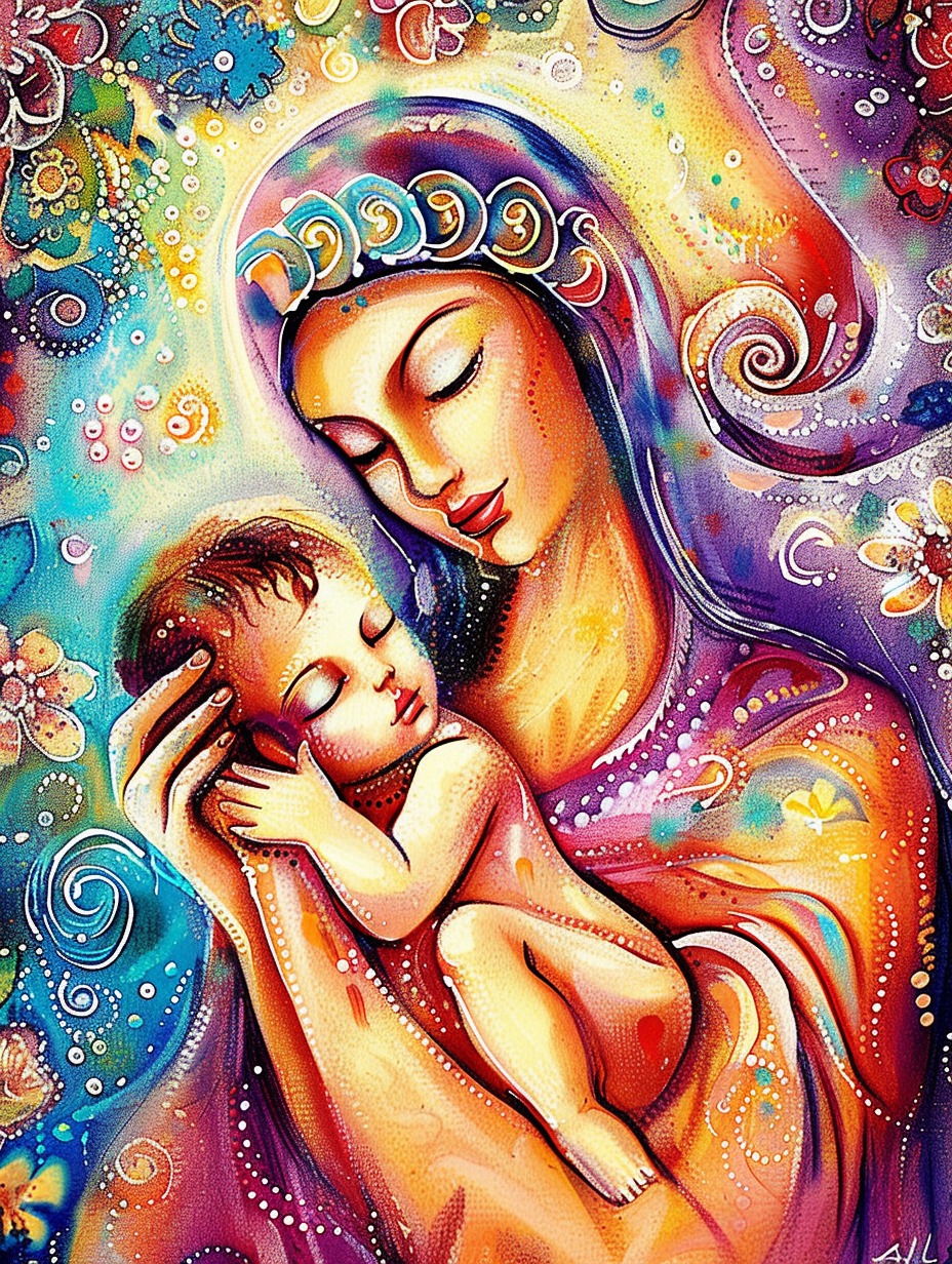 Mother and Baby 30*40cm(canvas) full round drill diamond painting