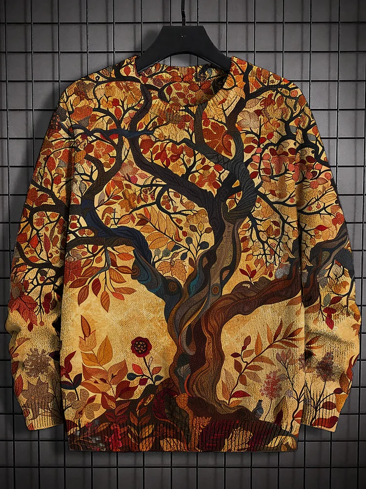 Men's Autumn Tree Leaves Art Print Knit Sweatshirt