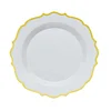 10 Pack | 8" White Plastic Dessert Salad Plates, Disposable Tableware Round With Gold Scalloped Rim