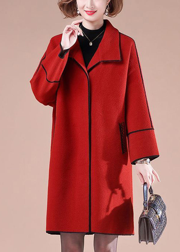 VCSHOES Red Oversized Patchwork Woolen Coats Winter