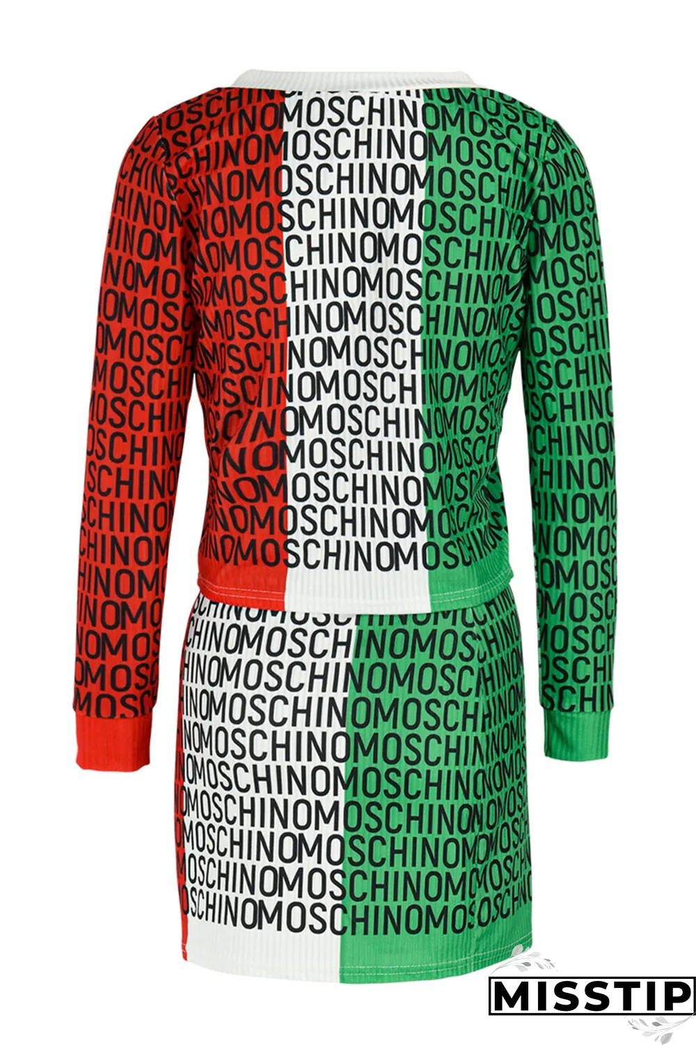 Multi-color Sexy Print Patchwork Letter Three Quarter Two Pieces