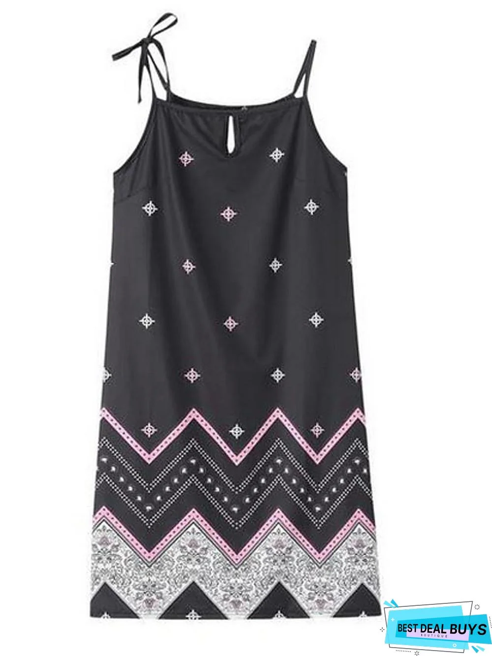 Women's Strap Dress Short Mini Dress - Sleeveless Geometric Print Summer Hot Boho Vacation Dresses White Black White Dresses