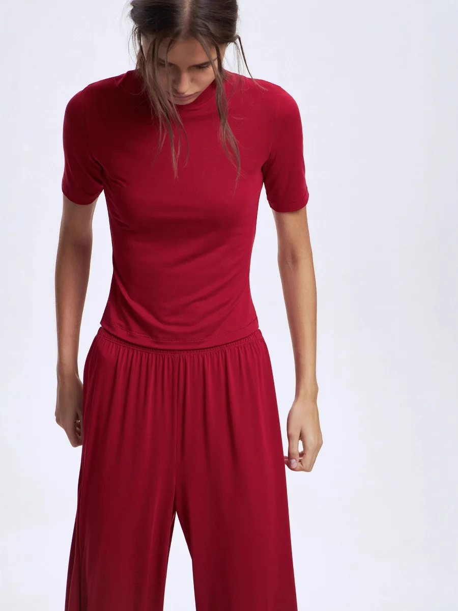 Athvotar Athvotar 2025 New Modeler Set Women's Soft Comfortable Round-Neck Short-Sleeved Blouse + Trousers