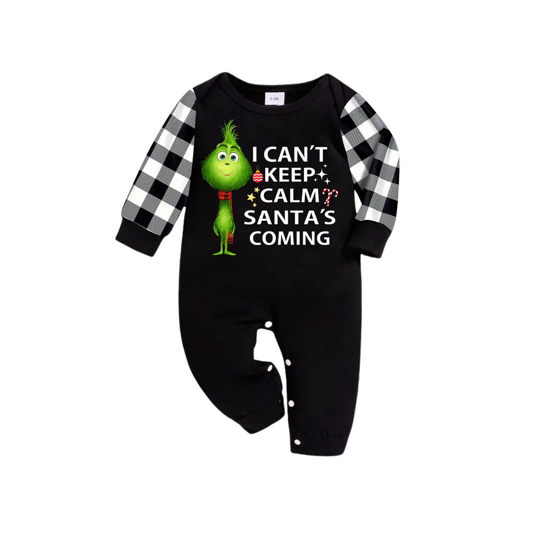 "I Can't Keep Calm, Santa's Coming" Slogan Printed Black and White Plaid Family Matching Pajamas