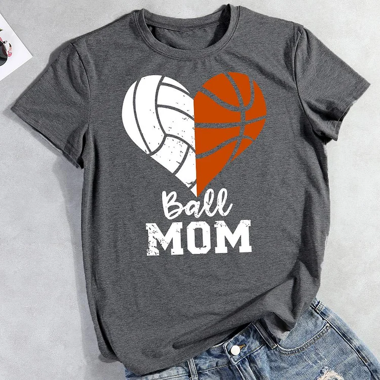 Ball Mom Heart Volleyball Basketball Mom T-Shirt-011568