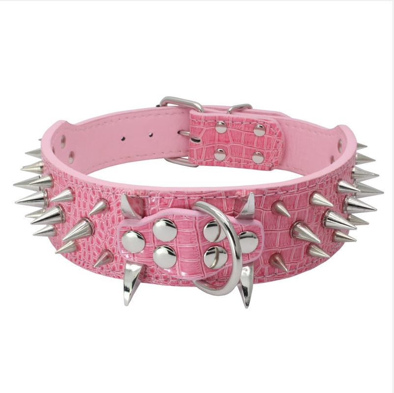 Wide Spiked Studded Leather Dog Collar