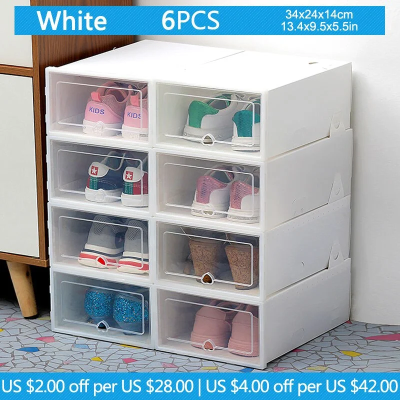 6pc Transparent shoe box storage shoe boxes thickened dustproof shoes organizer box can be superimposed combination shoe cabinet