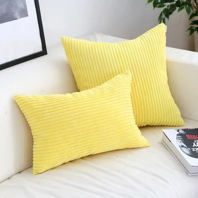 Soft Velvet Cushion Cover Solid Pillow Case Corduroy Flocking Stripe Yellow Gray PinHome Decorative Pillow Cover 45x45cm 30x50cm