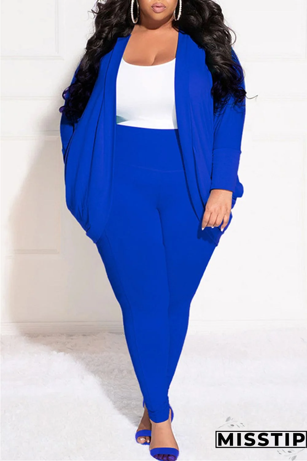 Burgundy Casual Solid Cardigan Pants Cardigan Collar Plus Size Two Pieces