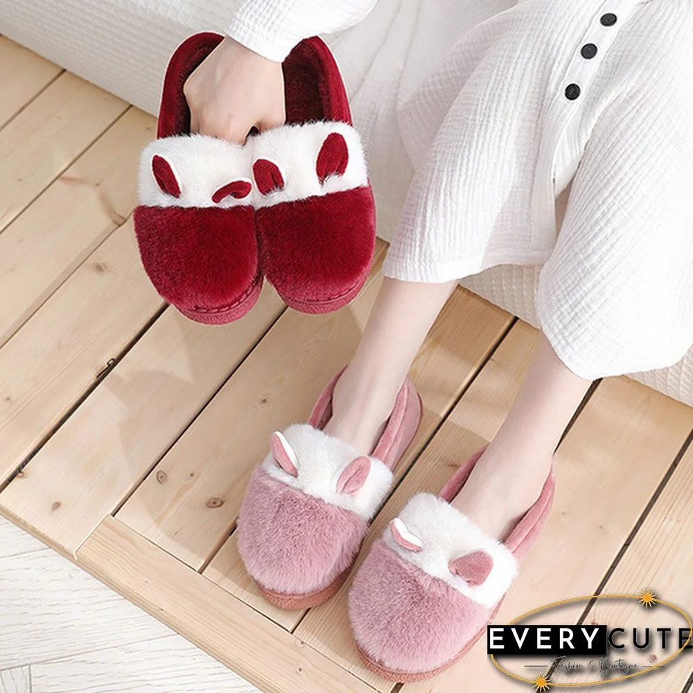 Fashion Autumn Winter Cotton Slippers Rabbit Ear Home Indoor Slippers Winter Warm Shoes Womens Cute Plush Slippers Office Shoes
