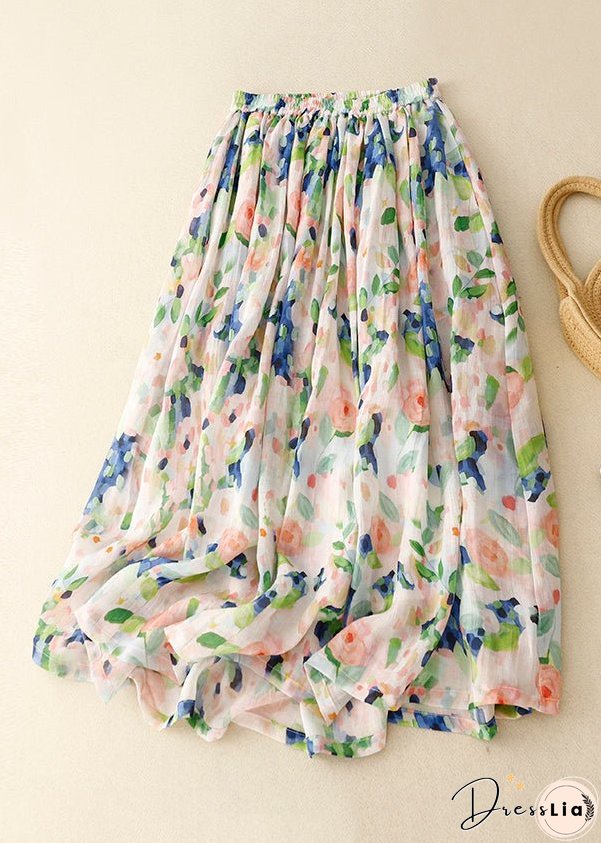 Italian Colorblock Print Pockets Elastic Waist Cotton Skirts Summer