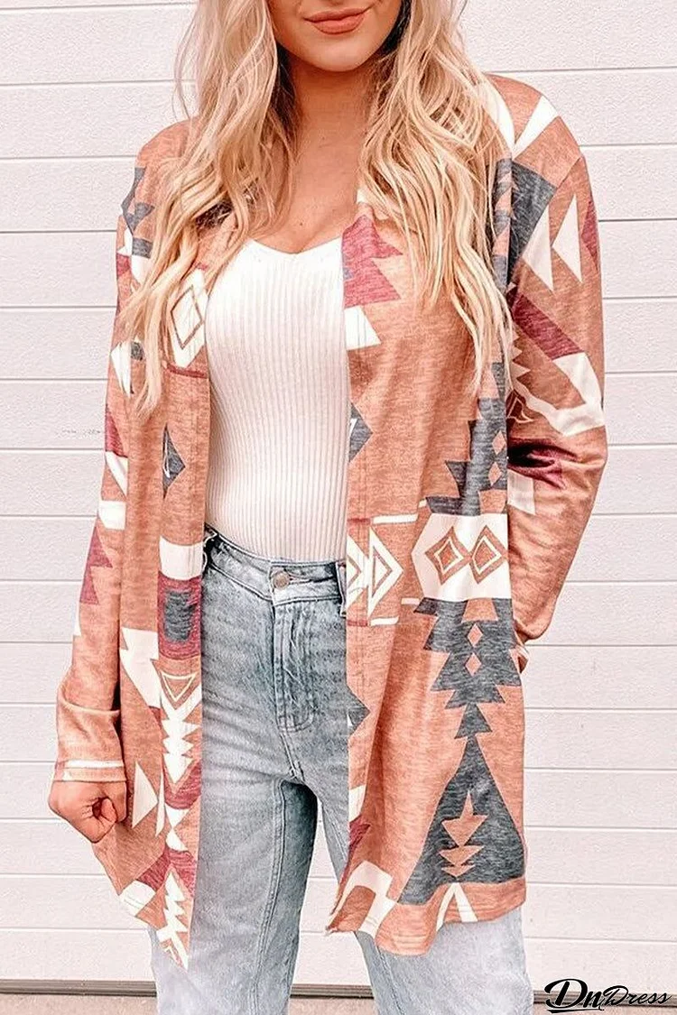 Casual Print Cardigan Collar Outerwear