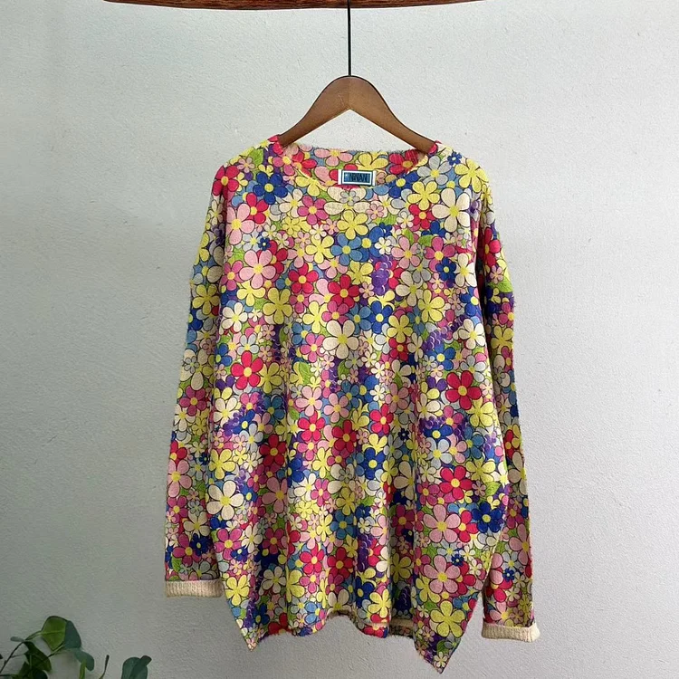 Women's Vintage Knitted Floral Sweater socialshop