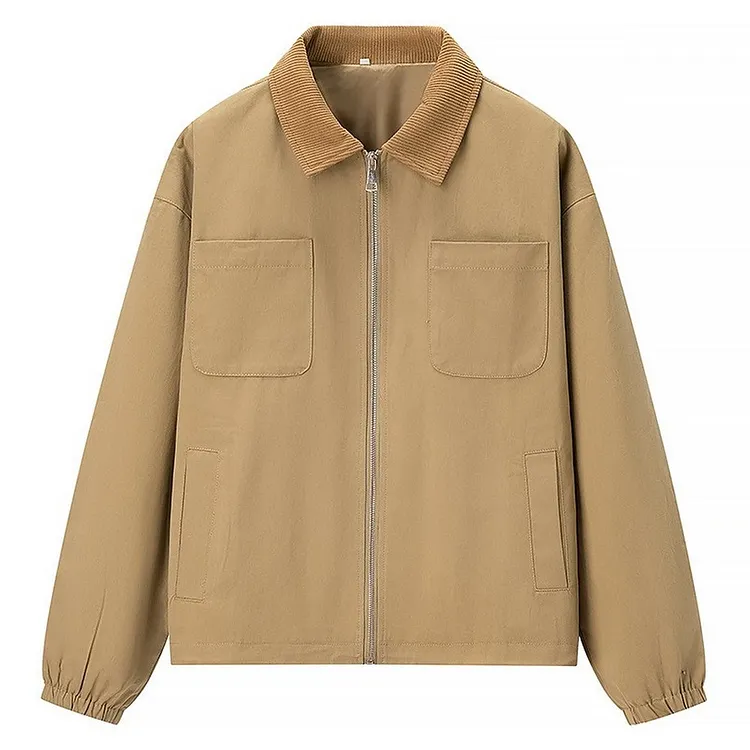 Full Zip Jacket with Corduroy Collar in Cotton Blend