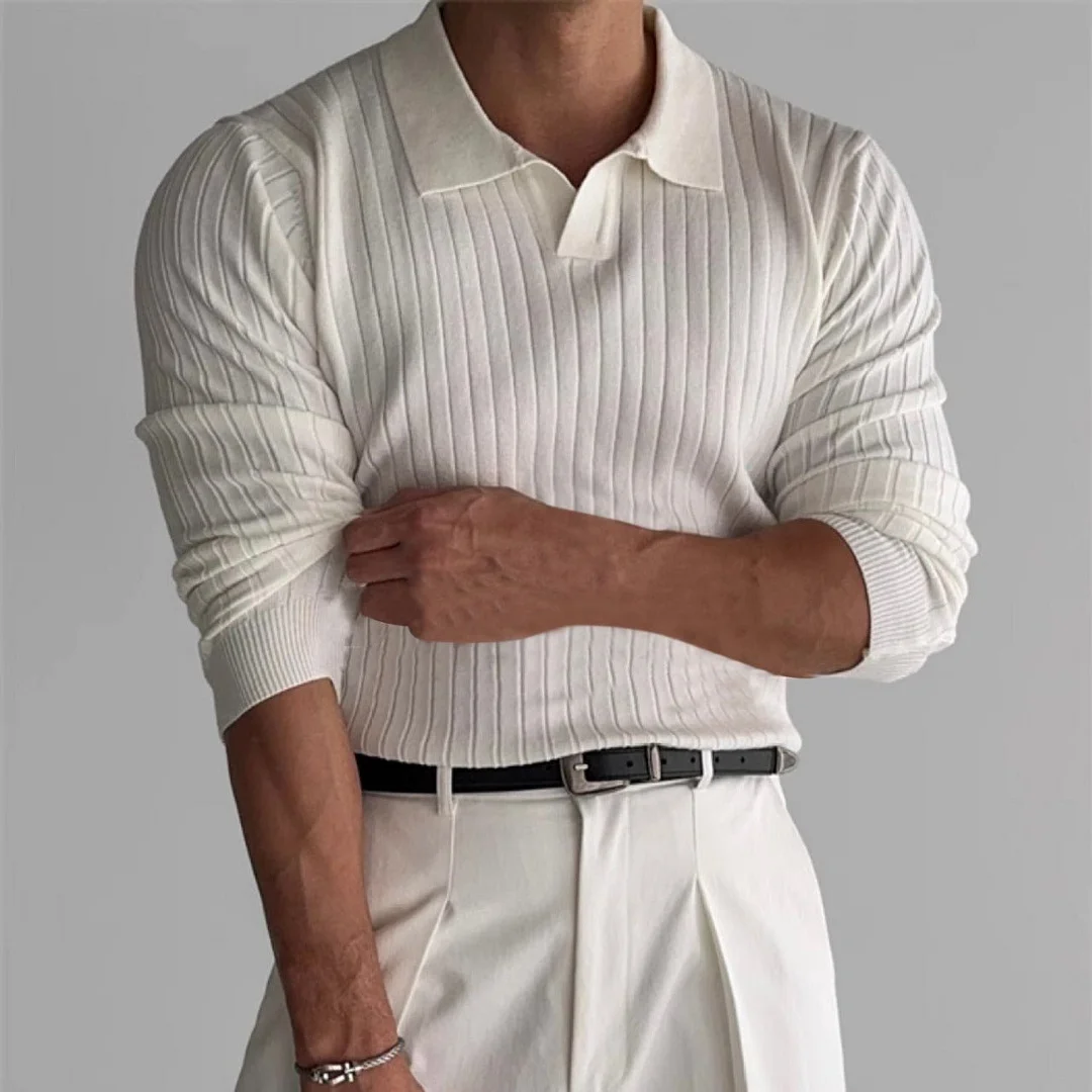 SUWON Long Sleeve V-Neck Polo