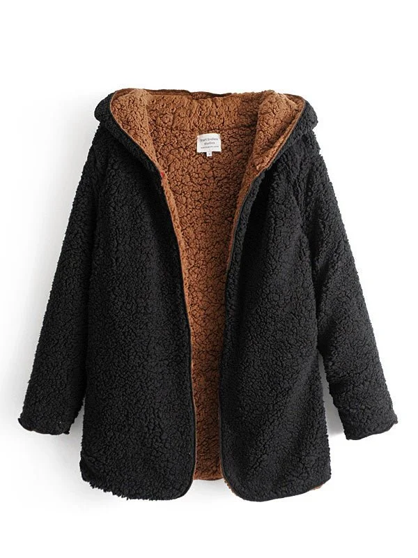 Loose Plush Reversible Hooded Warm Coats