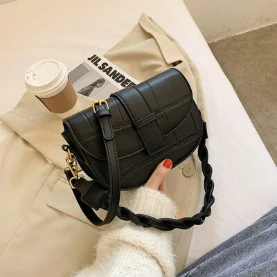 էѧӧܧ Branded Trendy PU Leather Saddle Crossbody Shoulder Bag for Women 2021 Spring and Summer Small Cute Handbags Purses