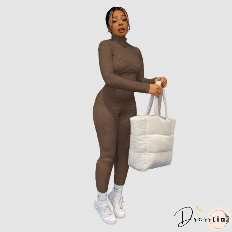 Solid Color Knit Jumpsuits