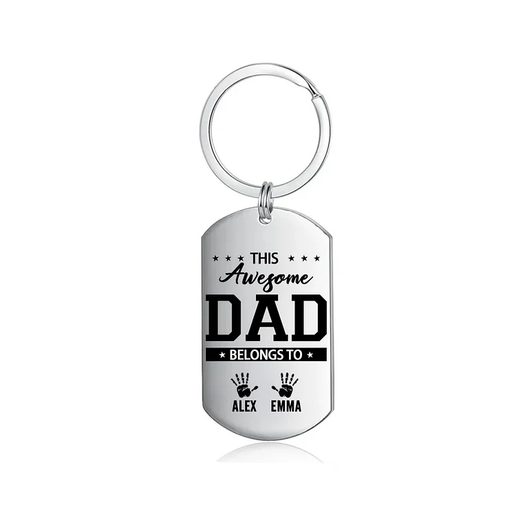 Personalized Family Keychain Custom 2 Handprints Keyring Father's Day Gifts
