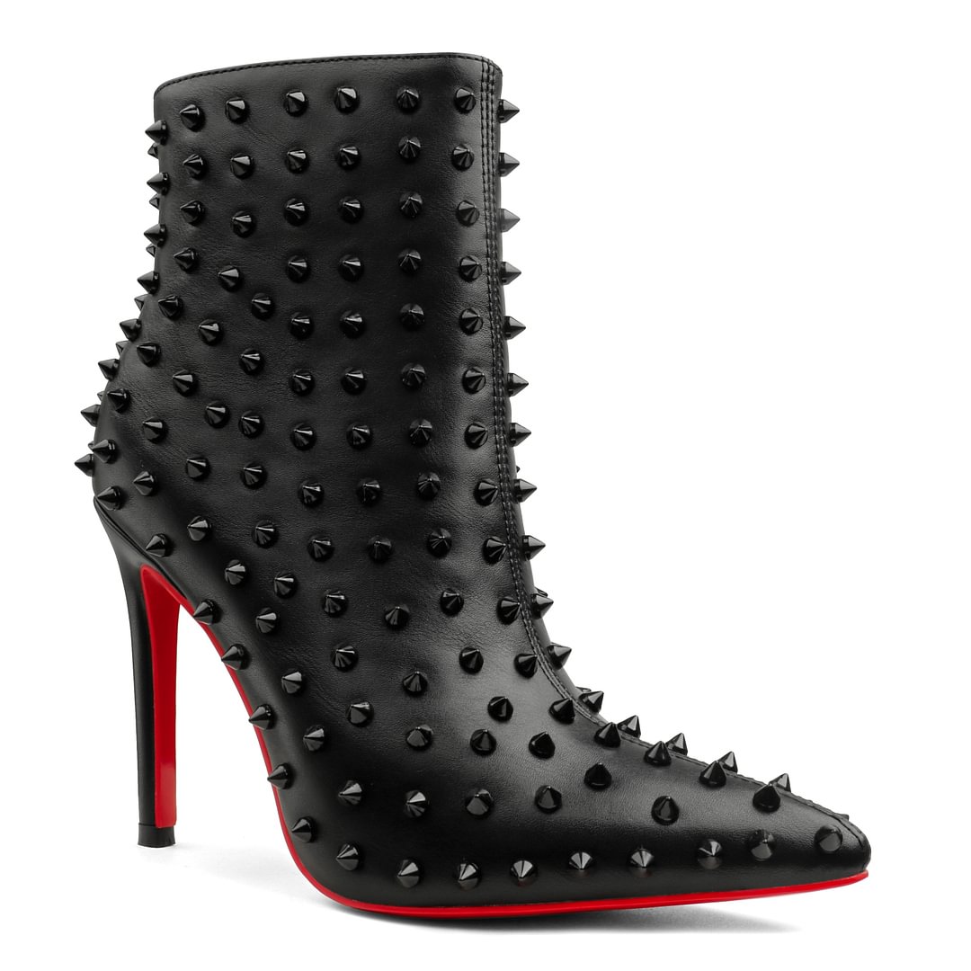 3.94" /4.72" Women's Ankle Boots Red Bottom Shoes Rivet  Closed Pointed Toe Stilettos Booties-MERUMOTE