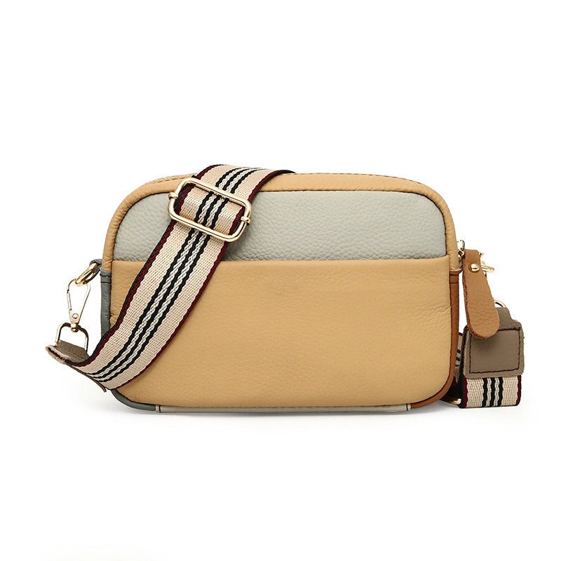 Genuine Leather Women’s Color Matching Bag New Fashion Shoulder Messenger Bag First Layer Cowhide Small Square Bag