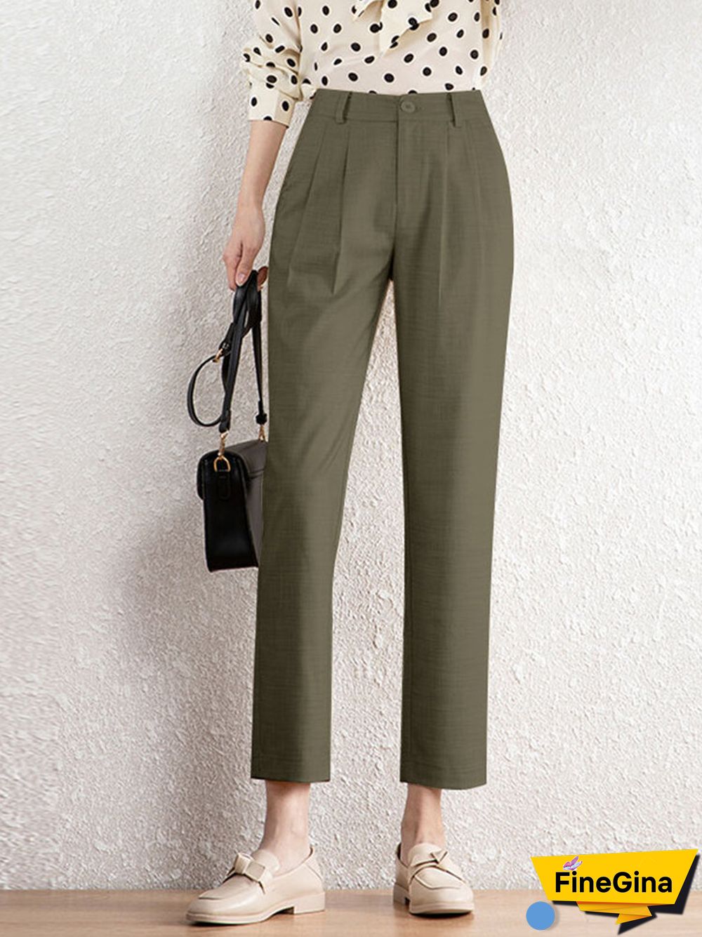 Solid Pocket Pleated Tailored Pants For Women
