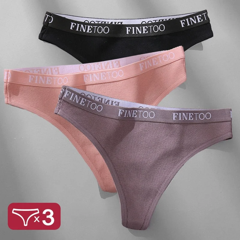 3PCS/Set Women's Panties Cotton Lingerie Female Underpants Sexy Briefs Thong G-String Finetoo Design Intimates T-back Pantys