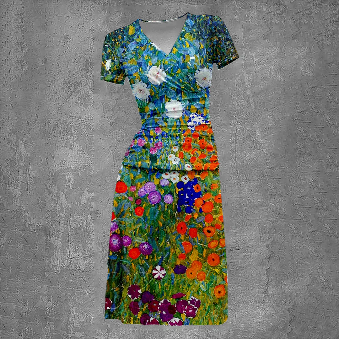 Women's Printing Vintage Two-Piece Maxi Dress
