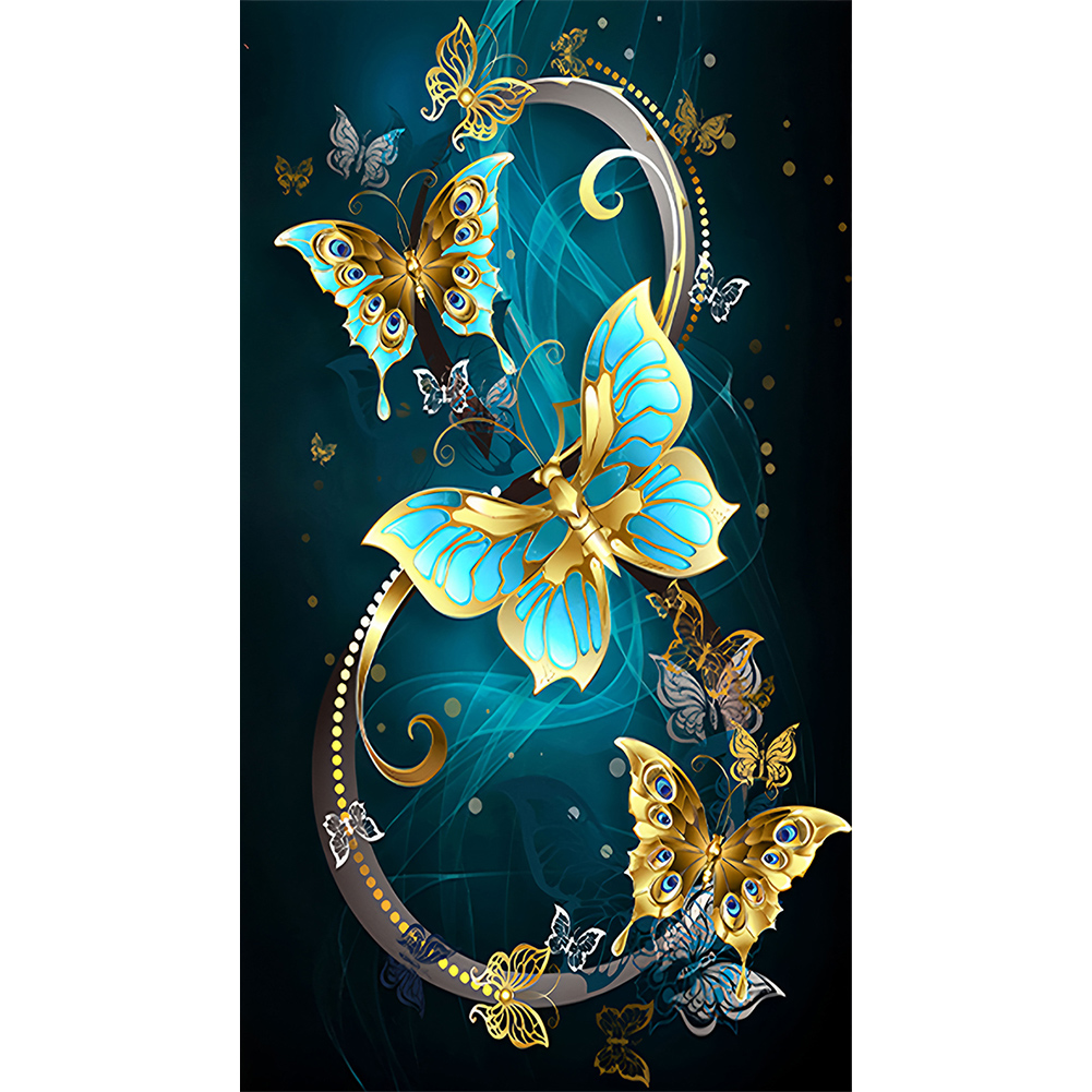 Blue And Gold Butterfly 30*60cm(canvas) full round drill diamond painting