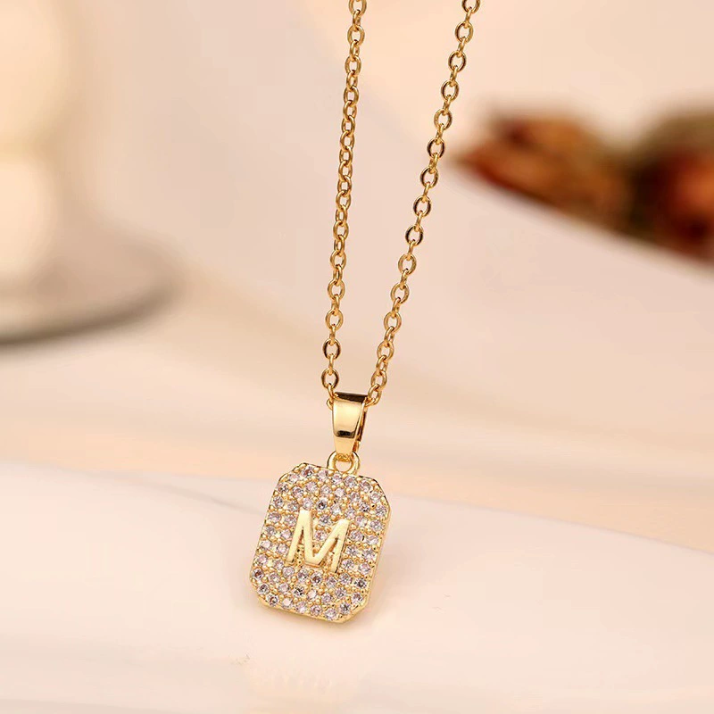 Letter M Zirconia Gold-Plated Necklace